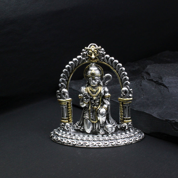 2D Solid 925 Sterling Pure Silver Oxidized Hanuman Idol religious Diwali gift