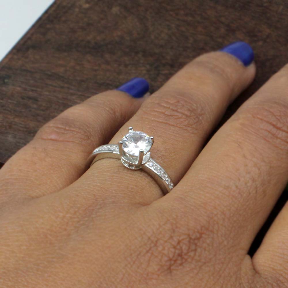 Hot Real Solid Sterling Silver Women Ring White CZ Studded