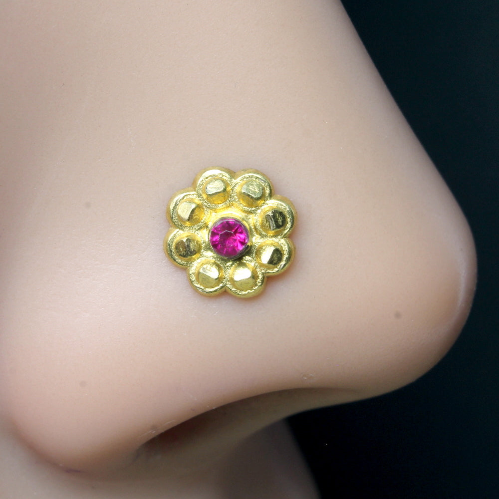 Traditional Indian Style Nose ring Pink CZ Gold Filled Nose stud
