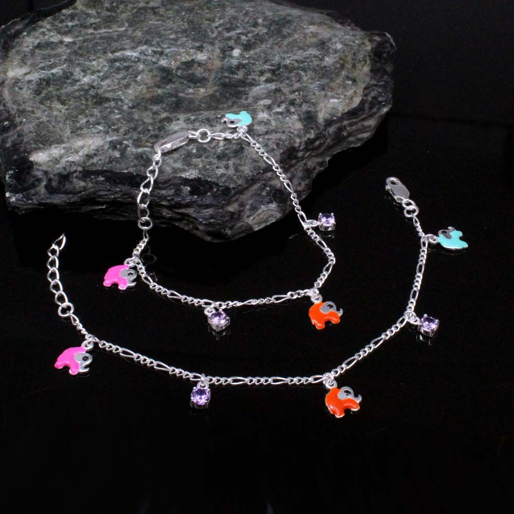 925 Silver Jewelry Kids Elephant Anklets Ankle chain foot baby Bracelet 5.5&quot;