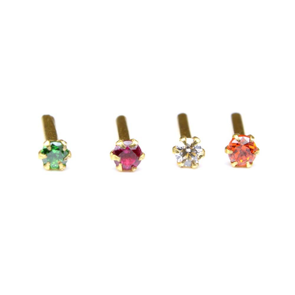 tiny 4pc set gold filled nose stud red green orange white cz nose
