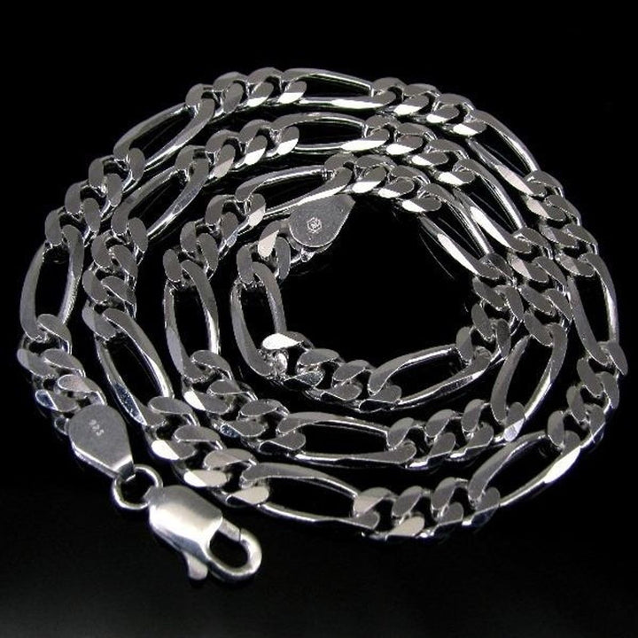 Real Solid 925 Sterling Silver Figaro Link Design Chain 20 Inches
