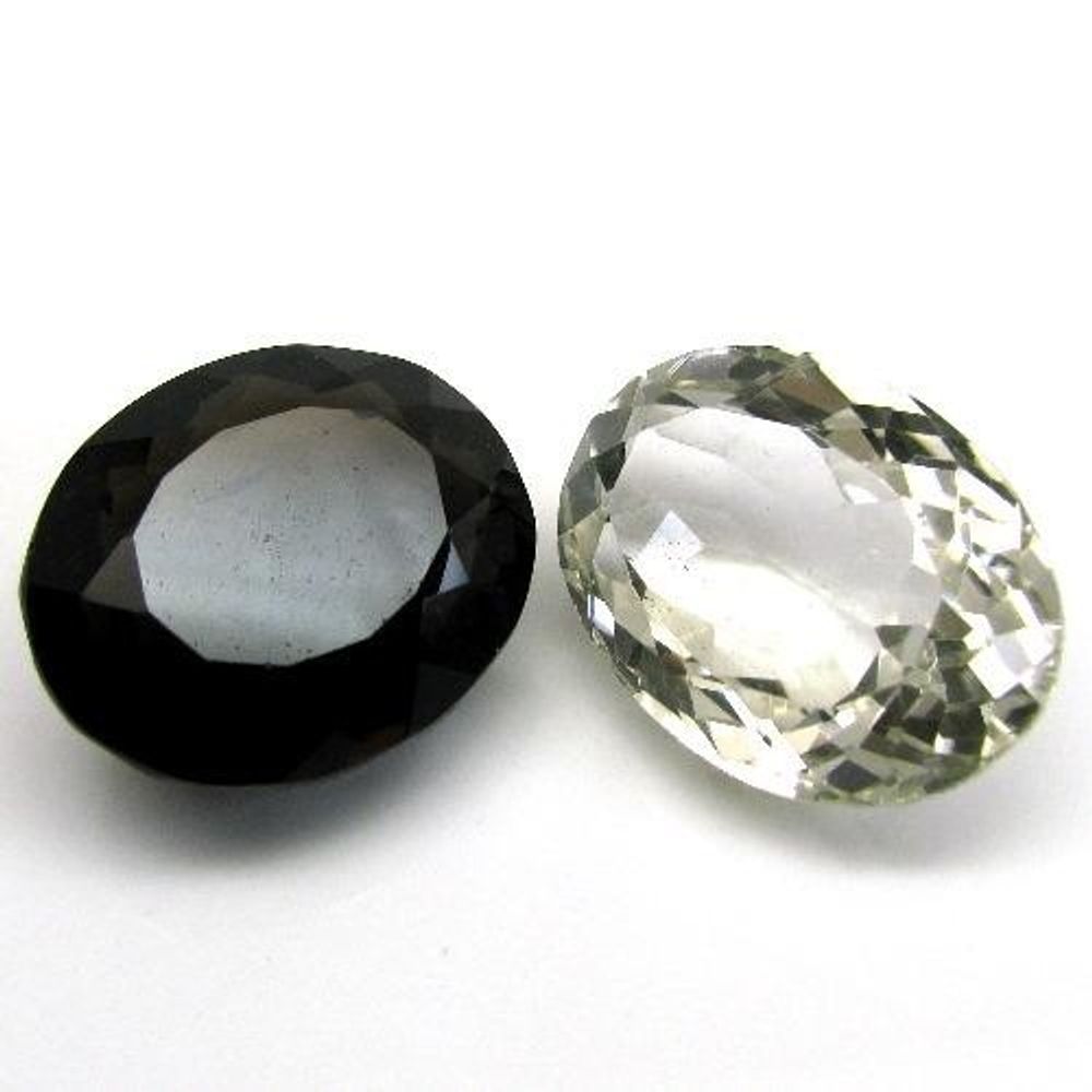 150Ct-2pc-Lot-Natural-Smoky-&-Crystal-Quartz-Oval-Faceted-Loose-Gemstones