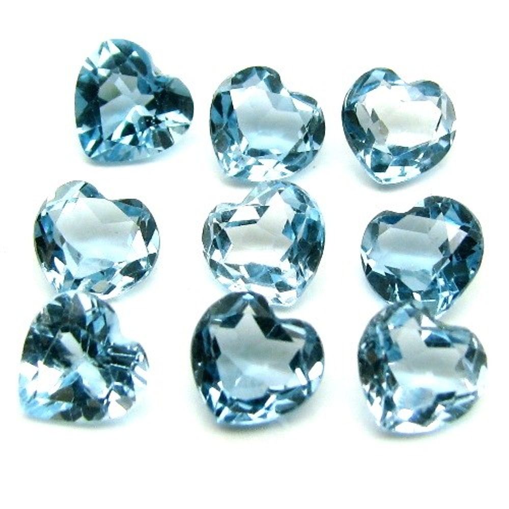 7.9Ct-9Pc-Lot-Natural������London-Blue-Topaz-Heart--Faceted-6mm-Gemstones