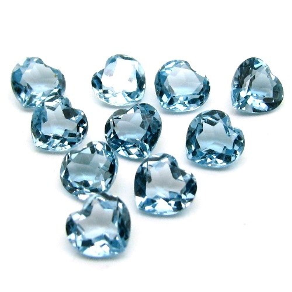 9.3Ct-10Pc-Lot-Natural������London-Blue-Topaz-Heart--Faceted-6mm-Gemstones