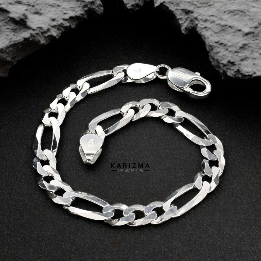 Solid Genuine Sterling Silver Figaro Link Men's Bracelet Man
