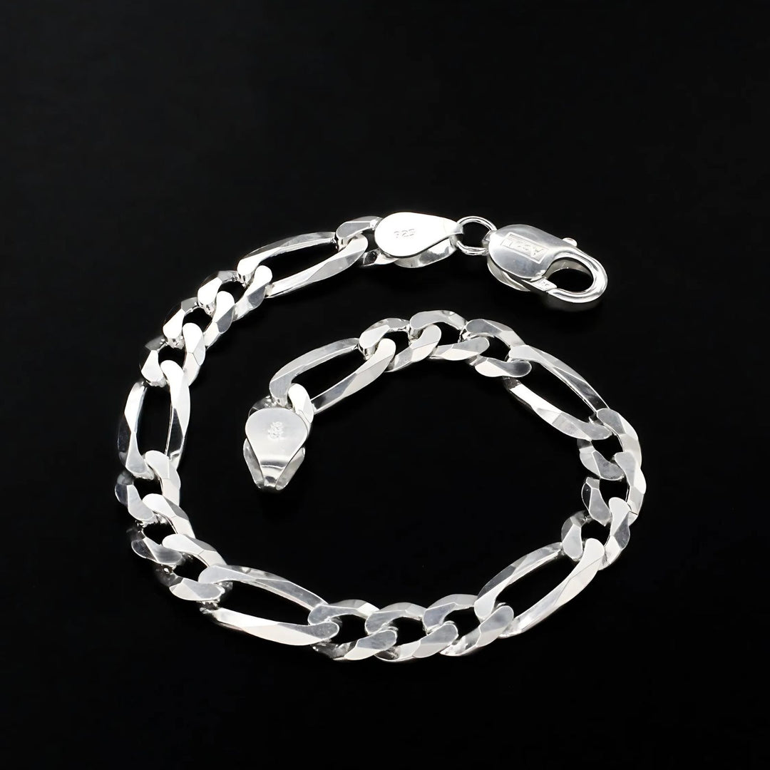 Solid Genuine Sterling Silver Figaro Link Men's Bracelet Man