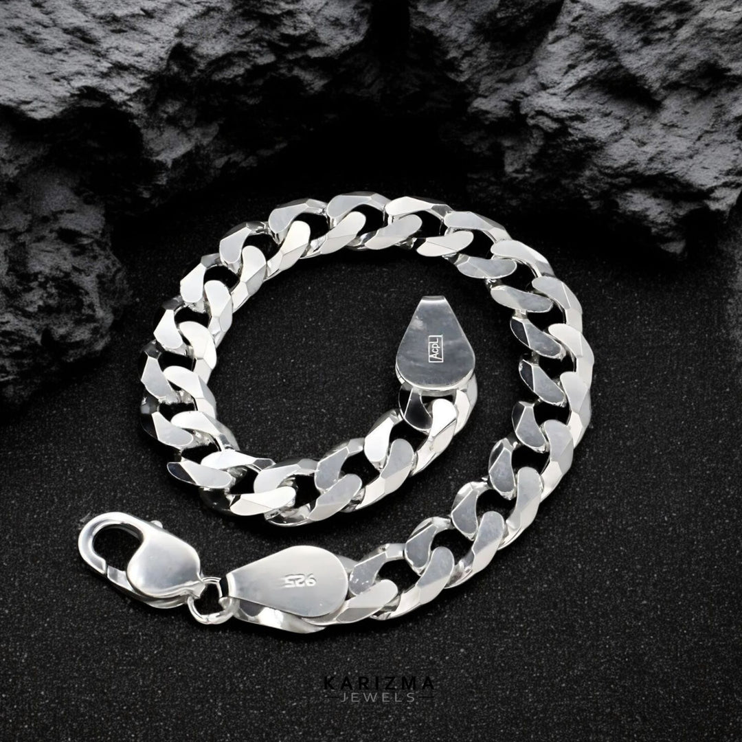 925 Sterling Silver regular style Cuban Link Men's Chain Bracelet