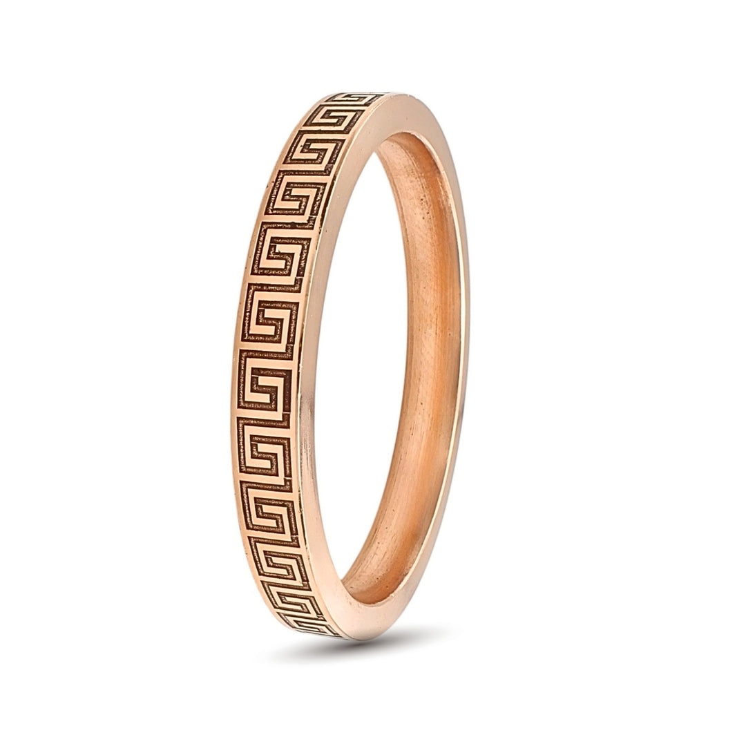 Heavy Flat Greek Key Pattern Engraved Copper Kada for Men