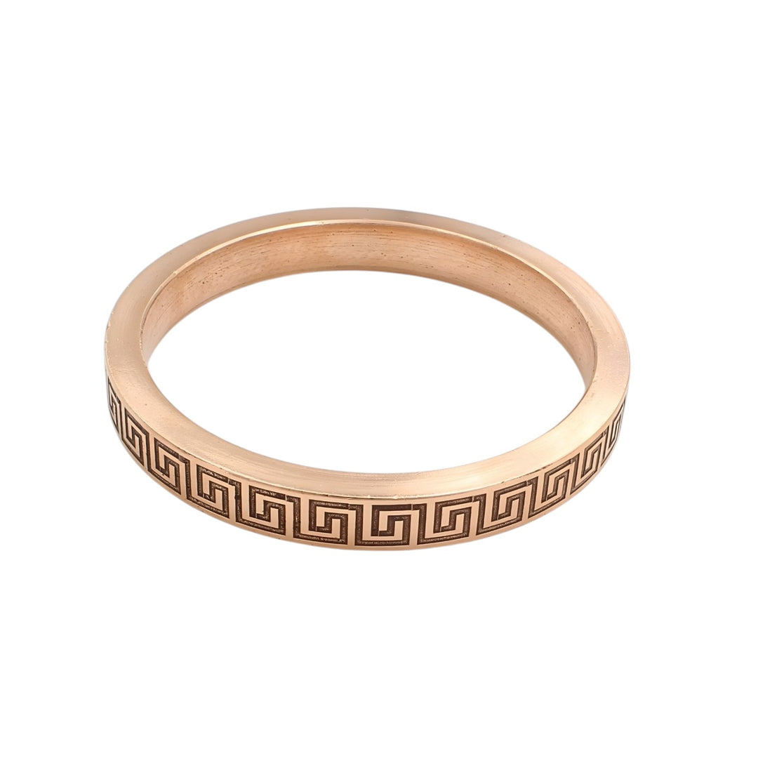 Heavy Flat Greek Key Pattern Engraved Copper Kada for Men