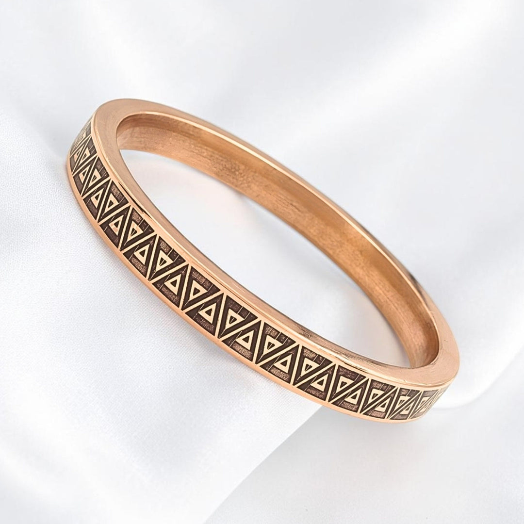Heavy Engraved Tribal Geometry Copper Kada - Aztec Bracelet for Men