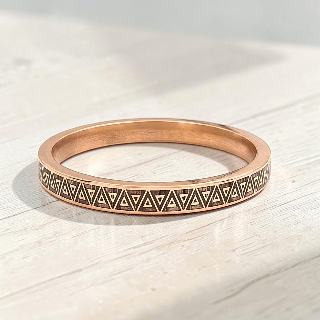 Heavy Engraved Tribal Geometry Copper Kada - Aztec Bracelet for Men