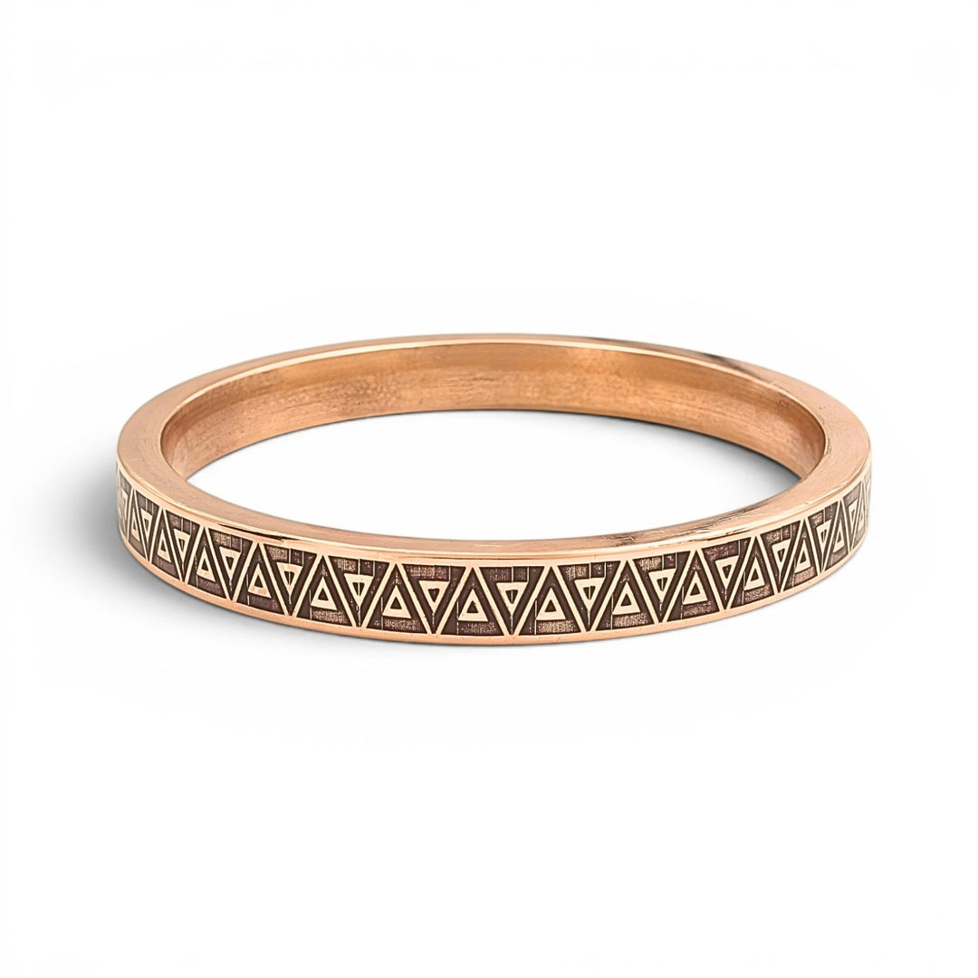 Heavy Engraved Tribal Geometry Copper Kada - Aztec Bracelet for Men