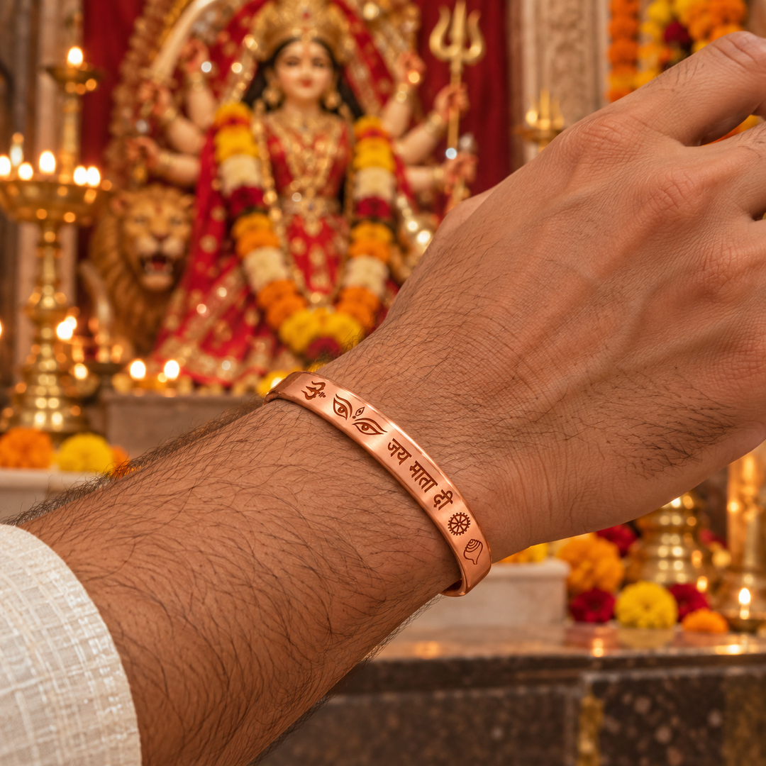 Jai Mata Di Open Cuff Bracelet in Solid Pure Copper