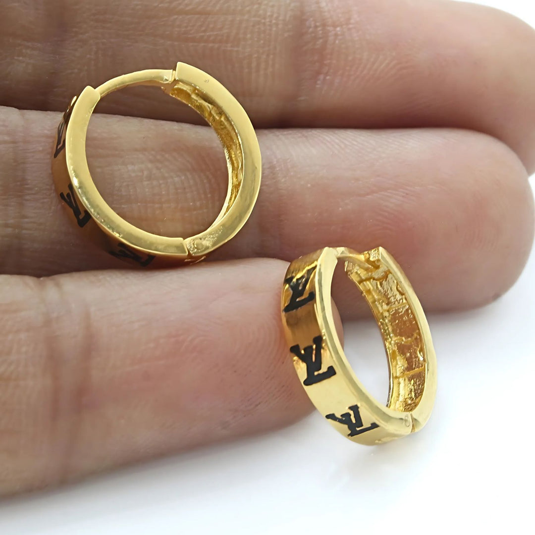 18k Real Solid Gold Indian hinged hoop Louis Vuitton Design Earrings