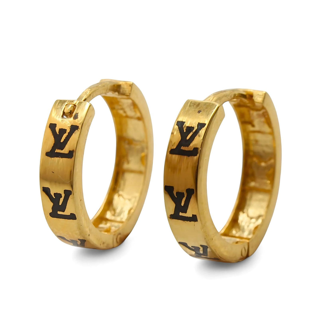 18k Real Solid Gold Indian hinged hoop Louis Vuitton Design Earrings