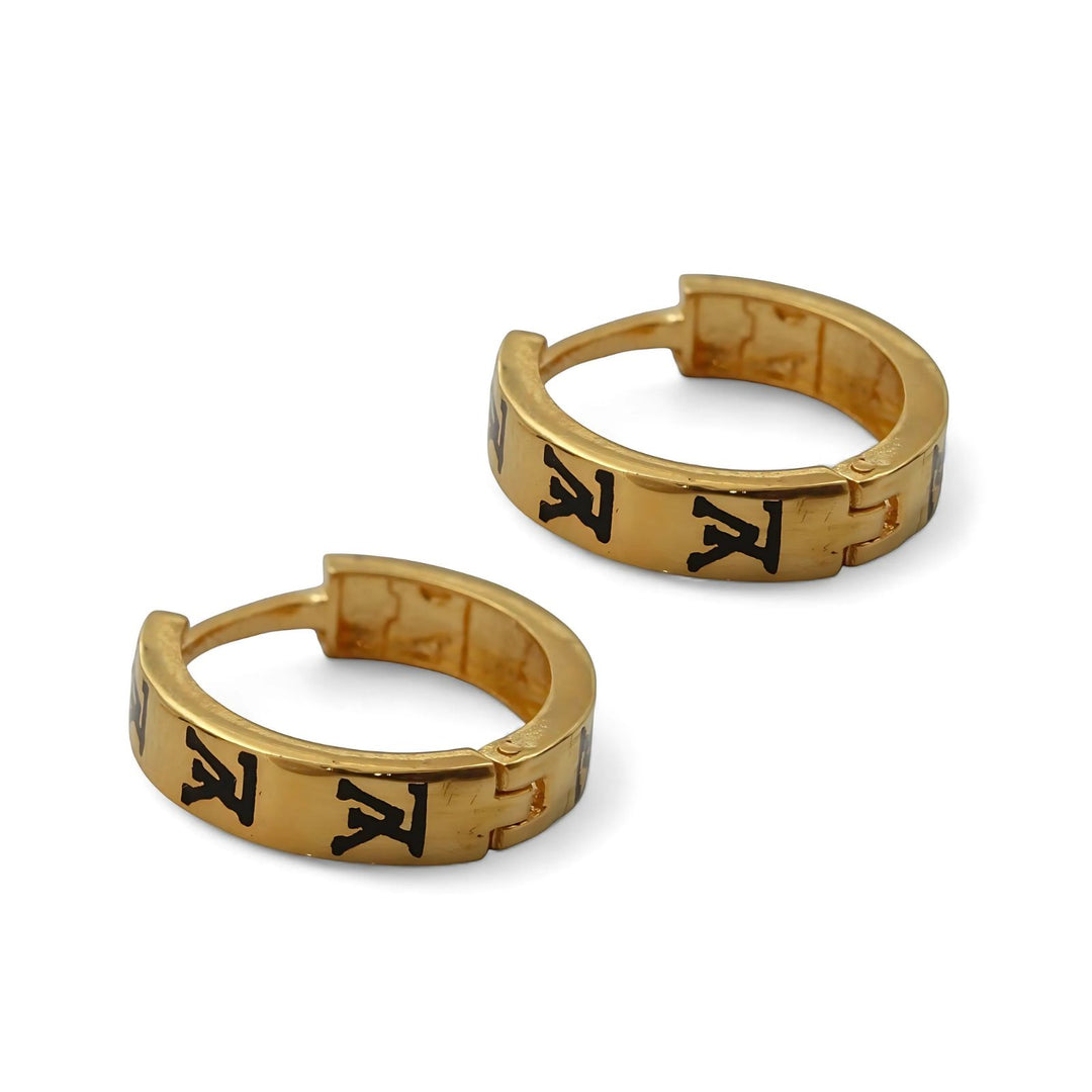 18k Real Solid Gold Indian hinged hoop Louis Vuitton Design Earrings