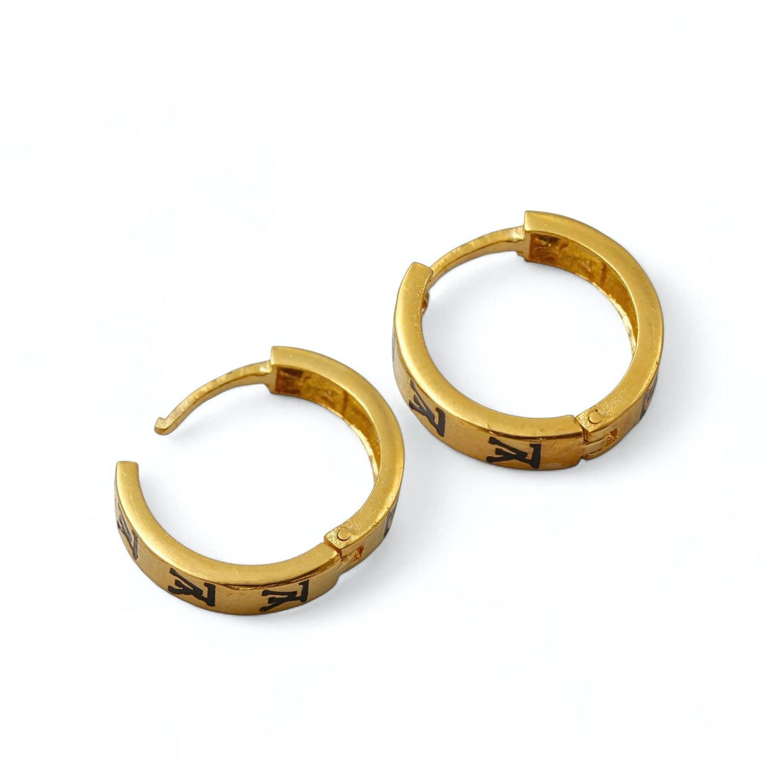 18k Real Solid Gold Indian hinged hoop Louis Vuitton Design Earrings
