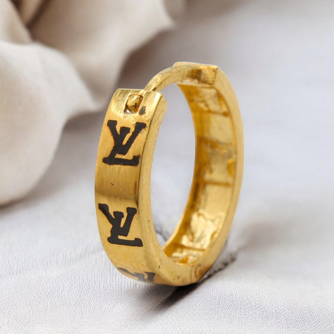 18k Real Solid Gold Indian hinged hoop Louis Vuitton Design Earrings