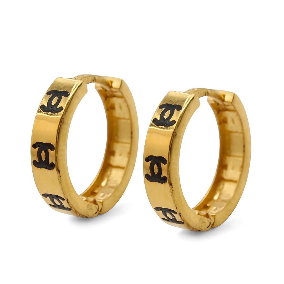 18k Real Solid Gold Indian hinged hoop Double C Design Earrings