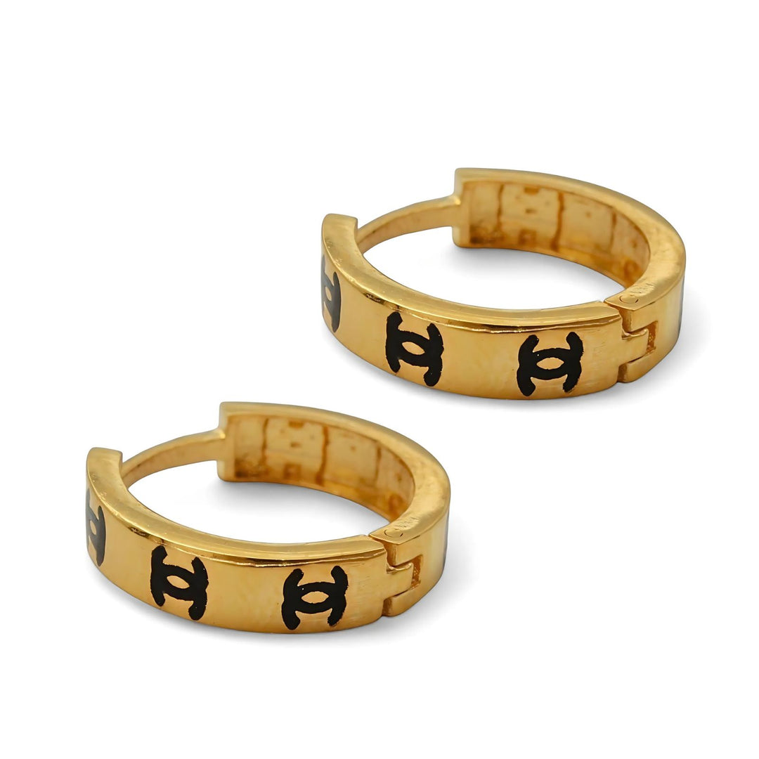 18k Real Solid Gold Indian hinged hoop Double C Design Earrings