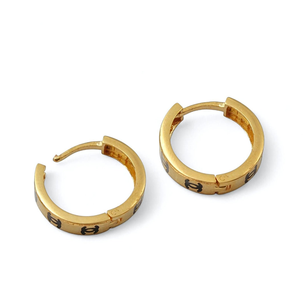 18k Real Solid Gold Indian hinged hoop Double C Design Earrings