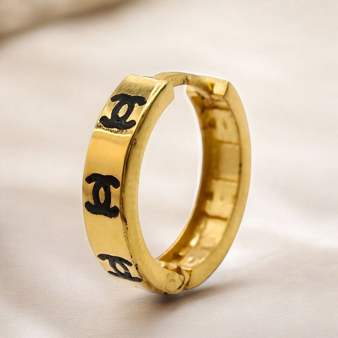 18k Real Solid Gold Indian hinged hoop Double C Design Earrings