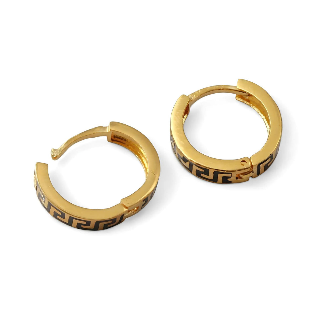 Indian hinged hoop Greek Key Design Earrings 18k Solid Yellow Gold