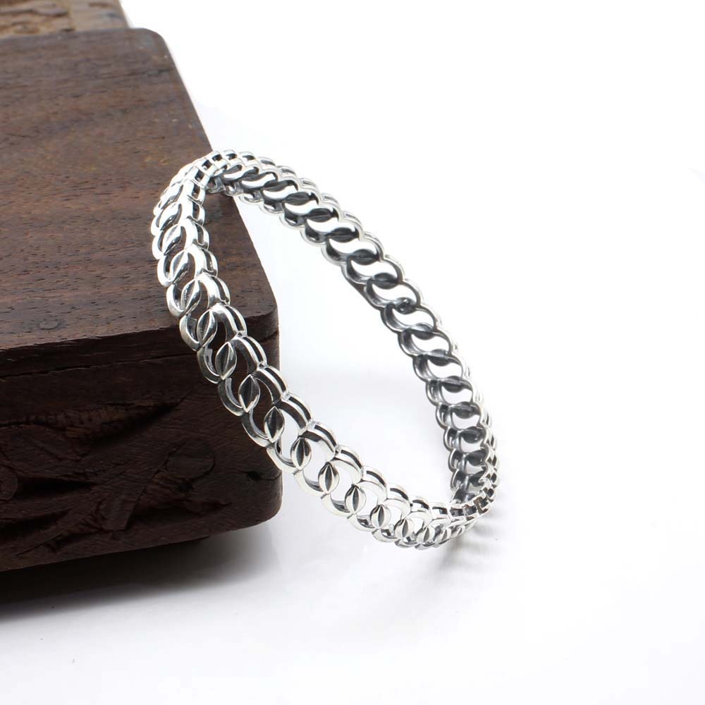 Trendy Real Sterling Silver Oxidized Women Bangles - 5.7 CM