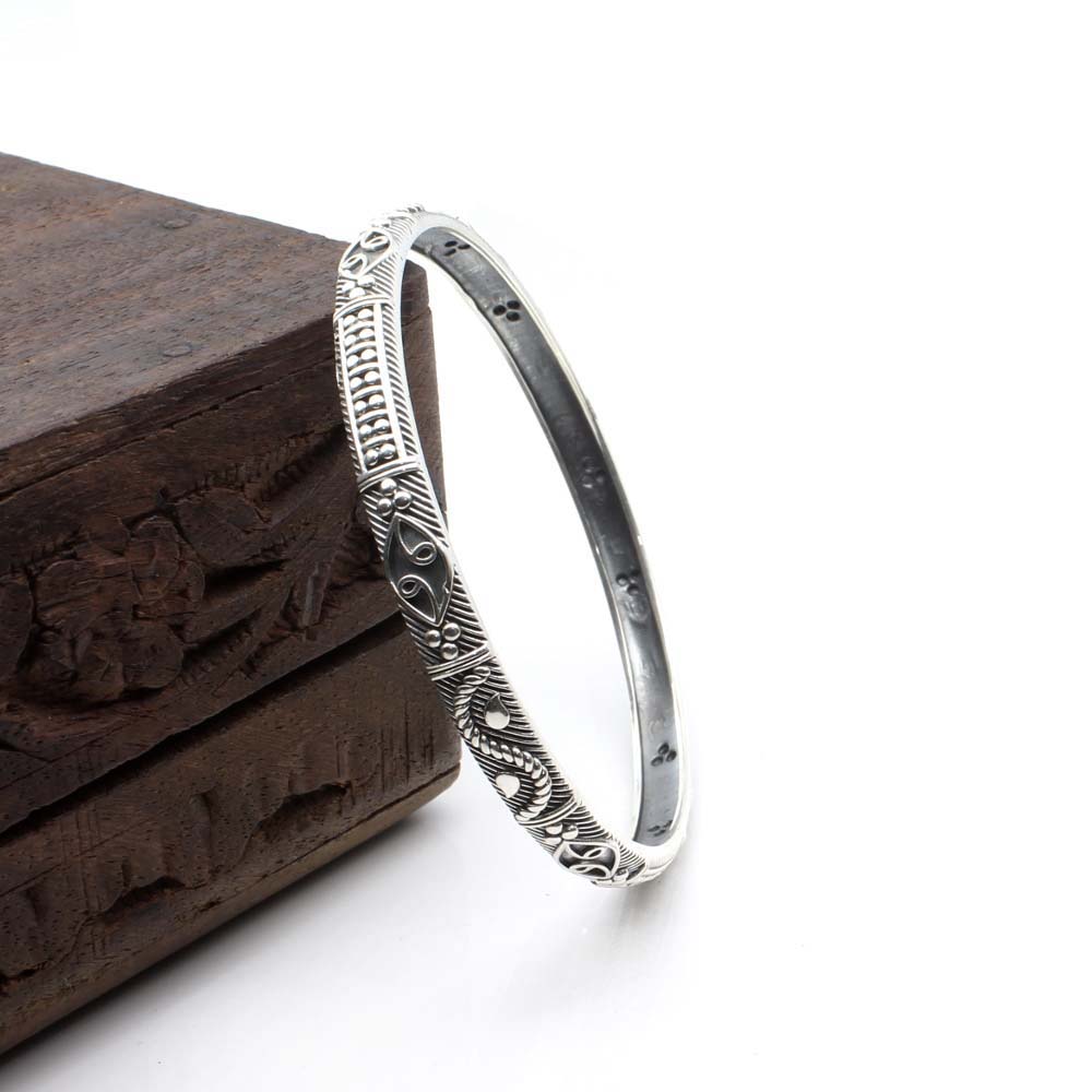 Hand Crafted Silver Oxidized Bangle Bracelets for women 