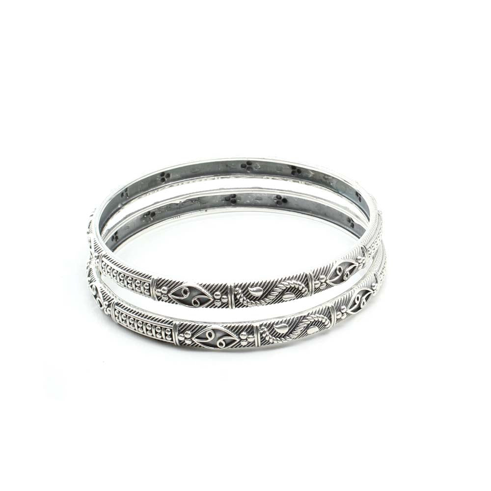 Ethnic Real Sterling Silver Oxidized Women Bangles - 6.2 CM