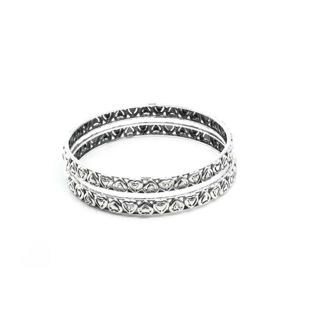 Cute Heart Real Sterling Silver Oxidized Women Bangles - 6 CM