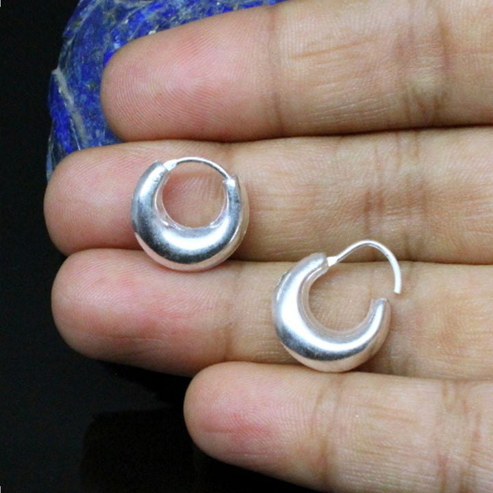 Moon shape Sterling Silver Earrings hinged Hoop for Girls - Pair