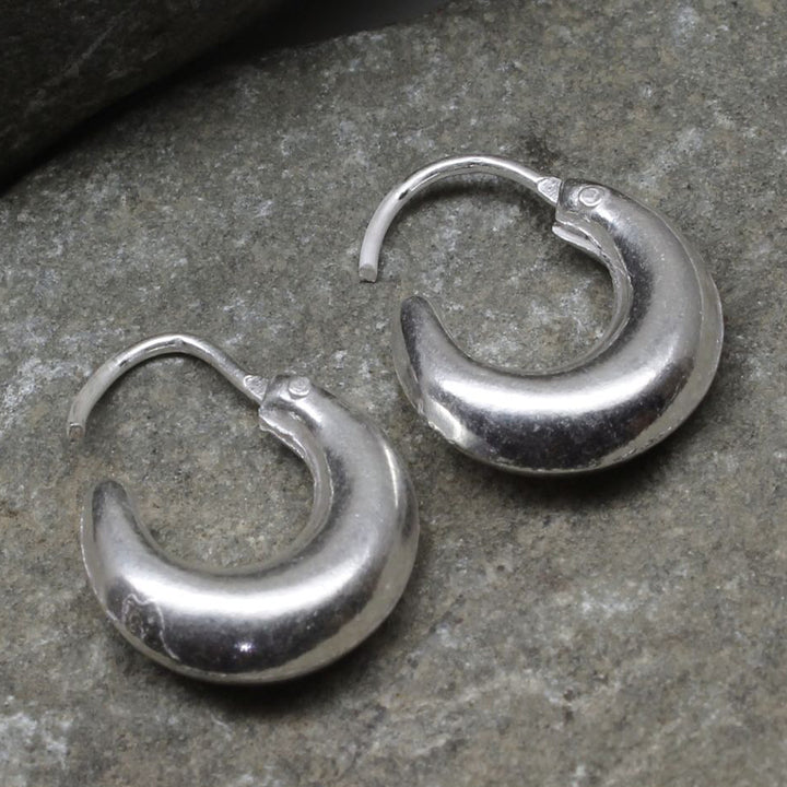 Moon shape Sterling Silver Earrings hinged Hoop for Girls - Pair