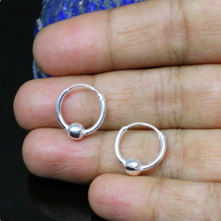 Simple plain Ball ring Sterling Silver Earrings hinged Hoop for Girls - Pair