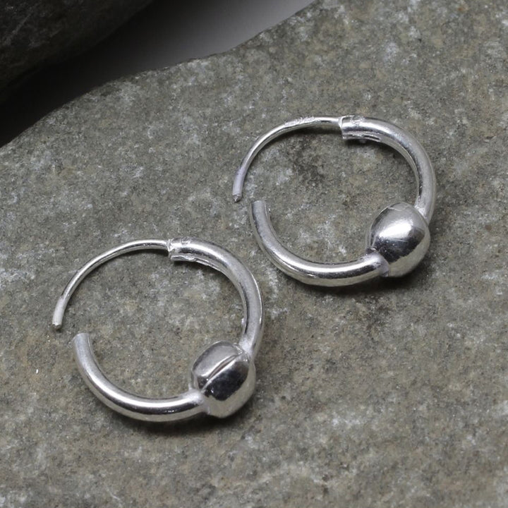 Simple plain Ball ring Sterling Silver Earrings hinged Hoop for Girls - Pair