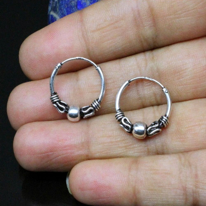 Wired design ball Sterling Silver Earrings hinged Hoop rings for women - Pair