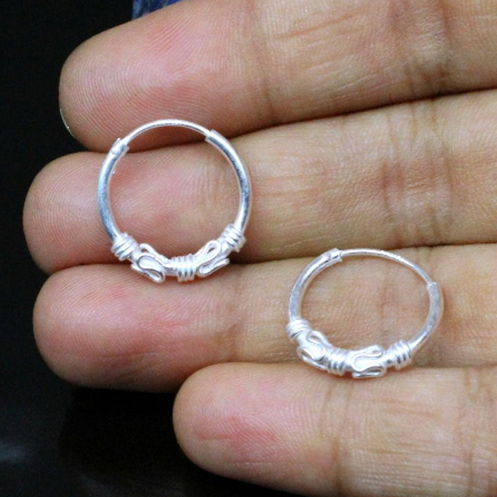 Wired design Sterling Silver Earrings hinged Hoop rings for women - Pair