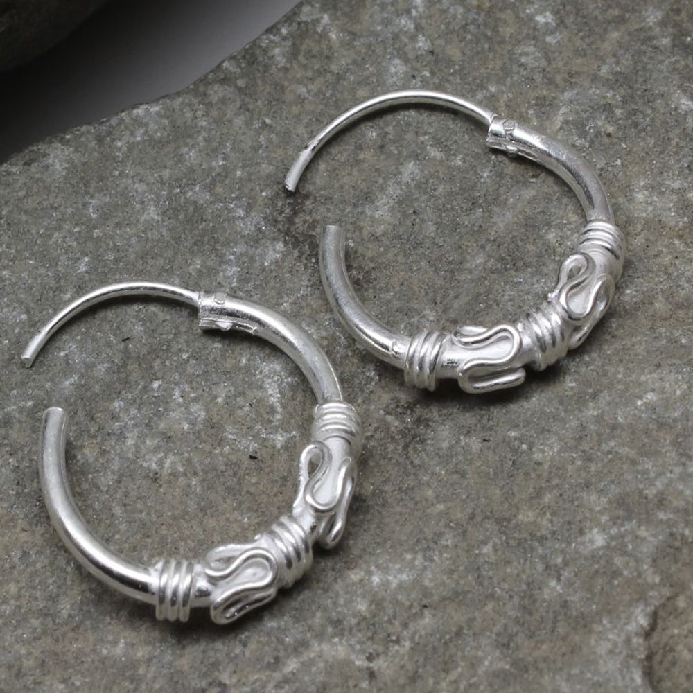 Wired design Sterling Silver Earrings hinged Hoop rings for women - Pair