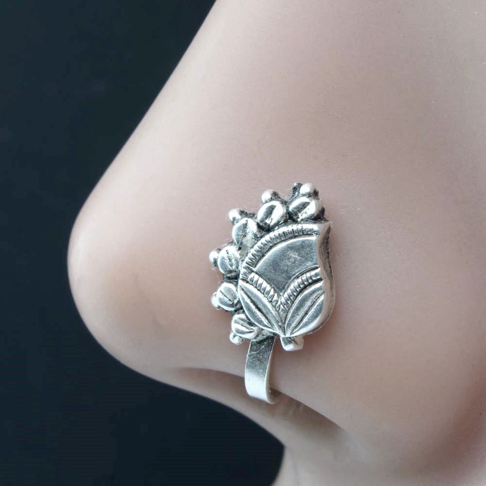 Handmade Indian daisy clip on nose rings stud, Pure 925 Sterling Silver Mothers