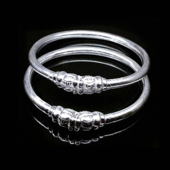 Elephant Face Real Silver Baby Toddler Bangles Bracelet - Pair