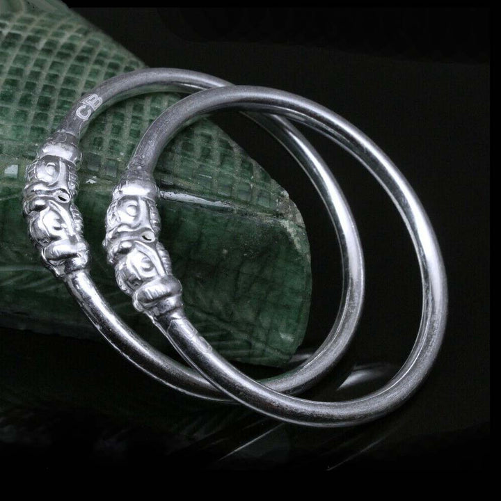 Elephant Face Real Silver Baby Toddler Bangles Bracelet - Pair