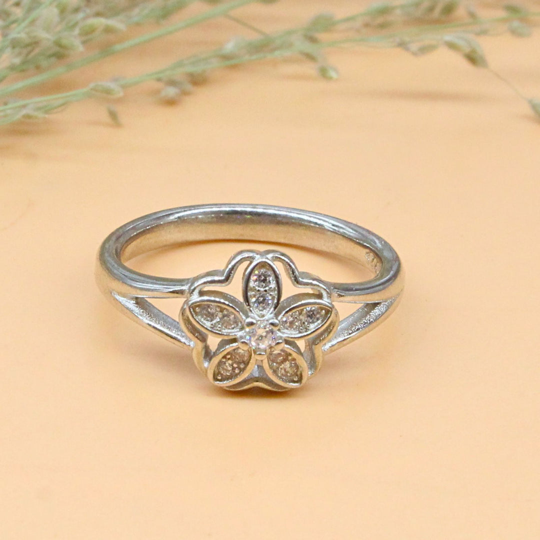 925 Real Silver Ring White CZ Studded Platinum Finish