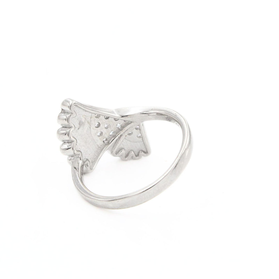 925 Real Silver White CZ Platinum Finish Fan shape Ring