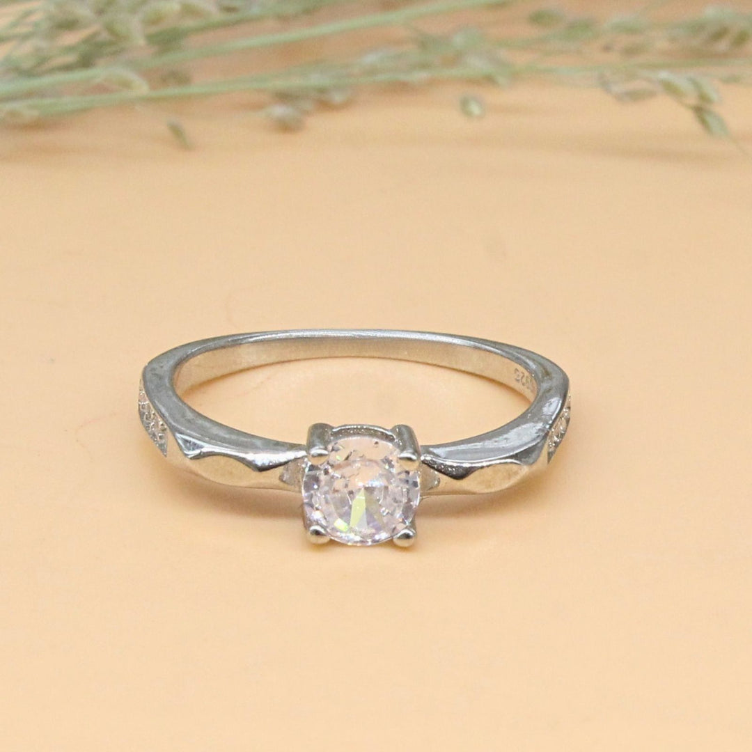 925 Real Silver White CZ Platinum Finish Solitaire Ring