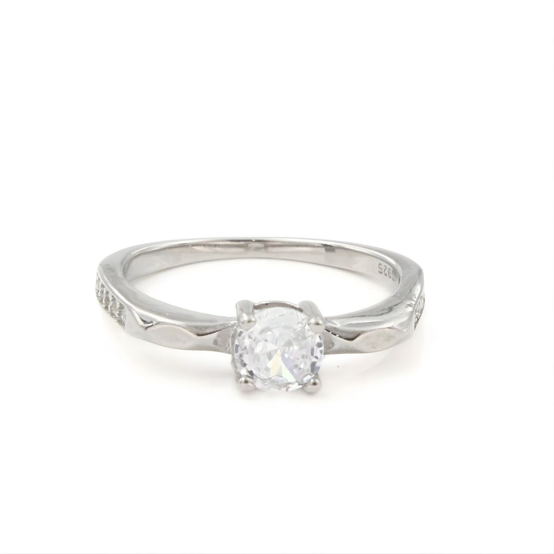925 Real Silver White CZ Platinum Finish Solitaire Ring