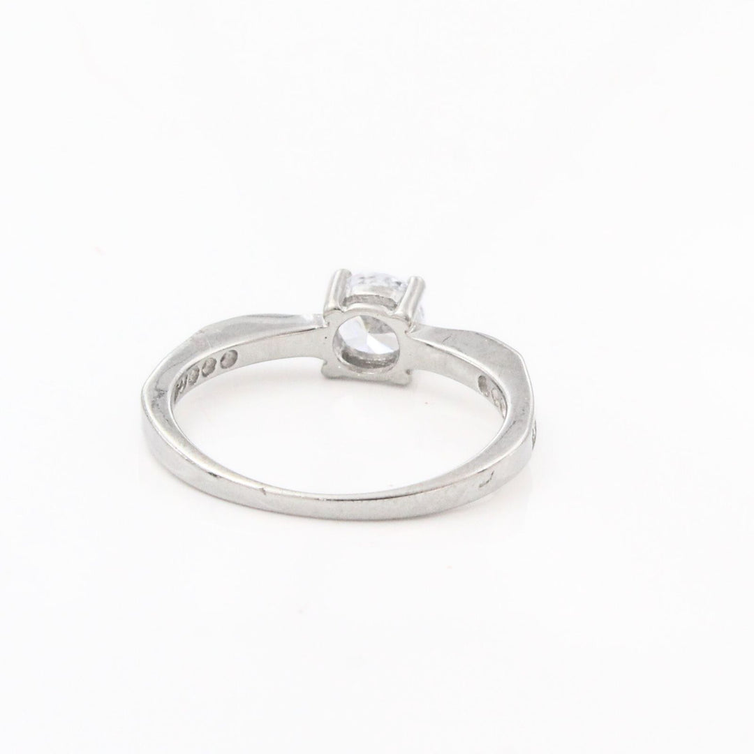 925 Real Silver White CZ Platinum Finish Solitaire Ring