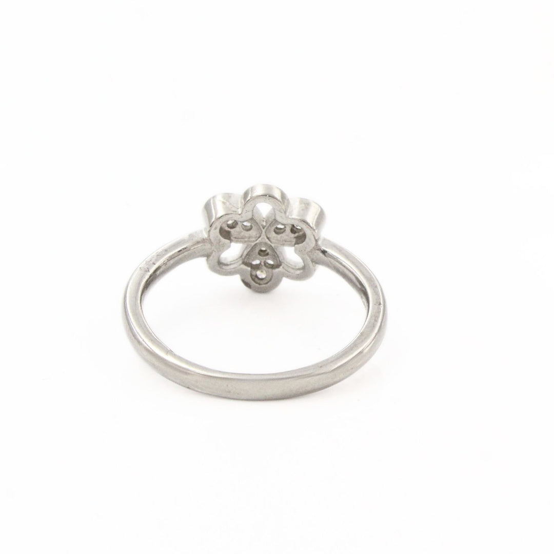 925 Real Silver White CZ Platinum Finish Clover Ring