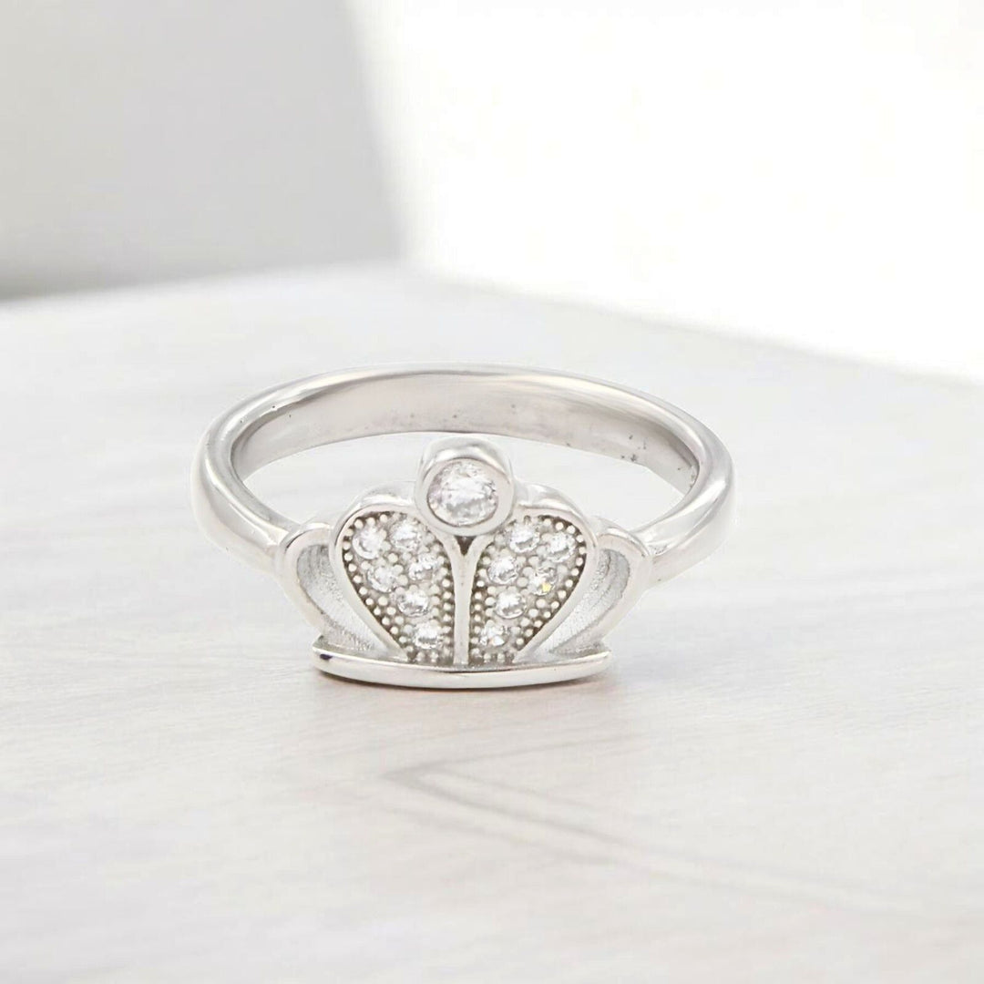 925 Real Silver White CZ Platinum Finish Princess Ring