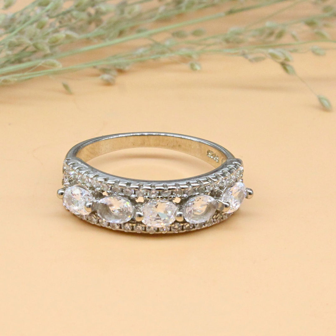 925 Real Silver White CZ Platinum Finish Engagement Ring